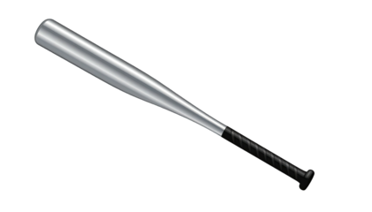 Shiny silver metal bat with grip on black background