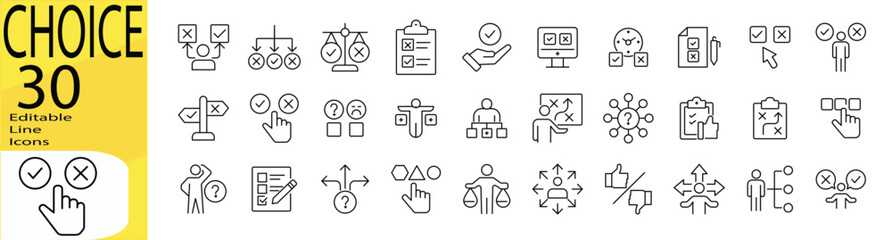 Choice icon set. Editable stroke.	