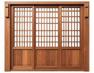 Wooden sliding doors with intricate rectangular lattice design