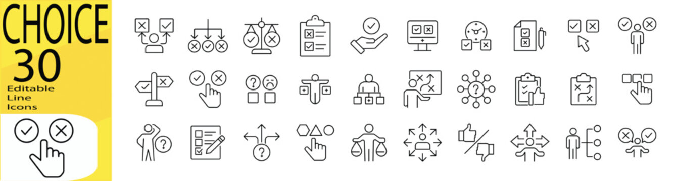 Choice icon set. Editable stroke.	