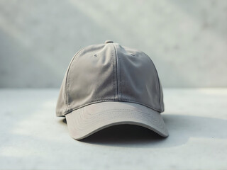 Single baseball cap centered on light concrete background, minimal modern styling, refined shadows, subtle depth, balanced negative space