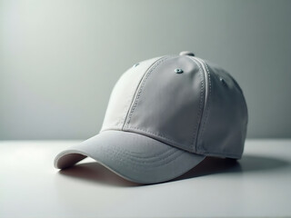 Baseball cap placed on matte stone surface, subtle highlights, calm modern mood, refined color contrast, minimal props, spacious copy space, high-end stock background
