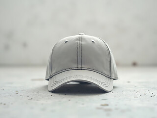Baseball cap placed on matte stone surface, subtle highlights, calm modern mood, refined color contrast, minimal props, spacious copy space, high-end stock background