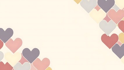 A gentle and romantic background design featuring pastel hearts arranged in opposite corners