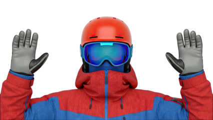 Person in Ski Gear with Arms Raised