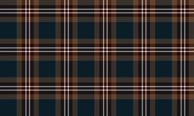 Seamless plaid fabric in blue, brown, and white is ideal for fashion design in clothing, skirts, and trousers, giving a sophisticated, classic feel suitable for all occasions.