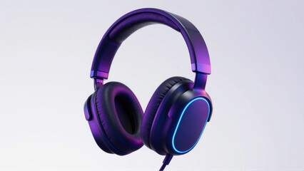 Overear headphones with purple gradient and blue lighting