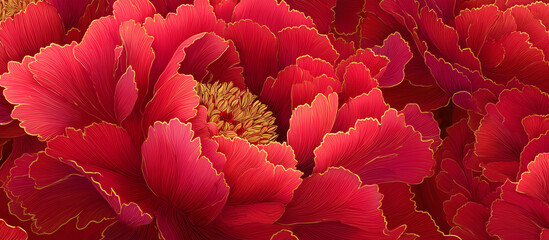 red luxury peony flower pattern golden line banner background