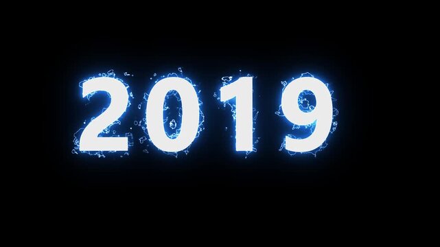 2019 neon line text. text animation, Glowing neon number text Abstract neon background 4k video animation . black background Abstract 2019 neon and blue color text.4k video.