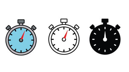 Three different stopwatch icons on a white background for time management