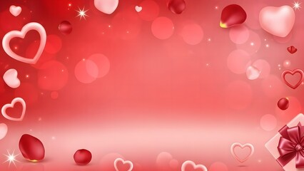 A romantic red background with hearts, rose petals, and bokeh lights for valentine's day celebration