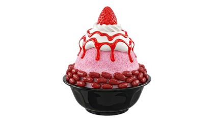 Strawberry and Red Bean Shaved Ice Dessert