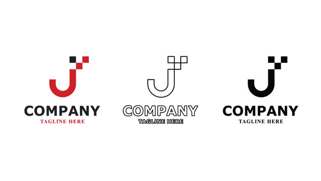 Three variations of a company logo with a stylized letter J and tagline