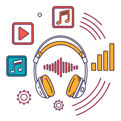 Music Streaming Vector Illustration &ndash; Digital Audio and Playlist App Concept