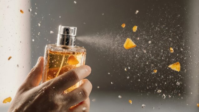 Spraying Citrus Perfume - A Refreshing Fragrance Experience with Zesty Notes.