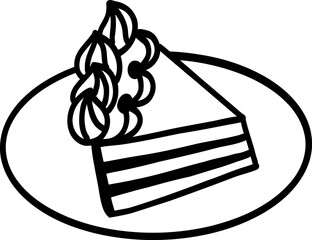 Wedding cake slice doodle with creamy frosting. This casual, charming sketch is ideal for dessert menus, love themed projects, bakery emblem, romantic stationery, or joyful celebration designs