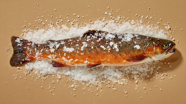 Cured arctic char with restrained salt crystals, warm neutral background