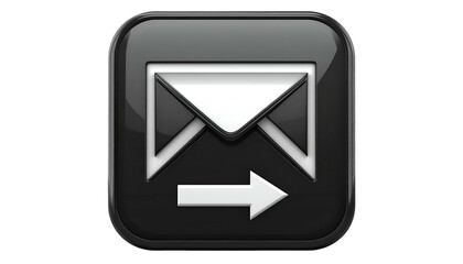 Black square icon with white envelope, arrow, and a glossy 3D effect