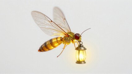 Golden insect holding glowing lantern