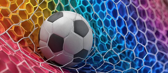 Soccer Ball in Colorful Net Abstract Sport Competition Graphic