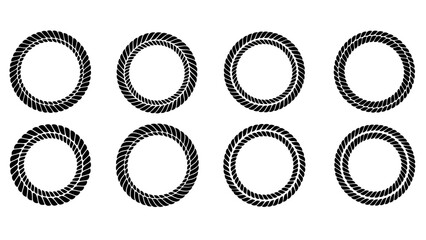 Black and white illustration depicting eight circular rope or tire like shapes © Siam Studio