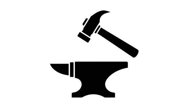Blacksmith tools a hammer resting above an anvil in a simple icon