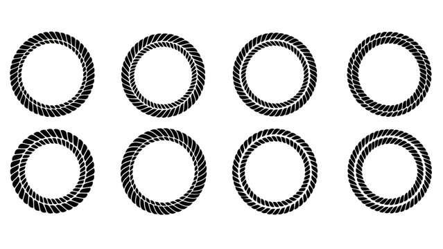 Black and white illustration depicting eight circular rope or tire like shapes