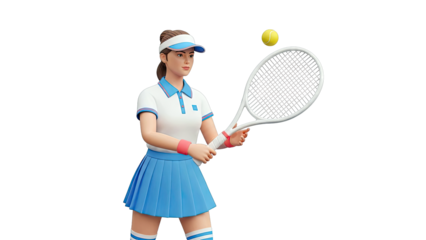 3D Render of a Female Tennis Player with Racket and Ball