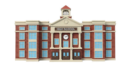 3D Render of a Classic Red Brick High School Building