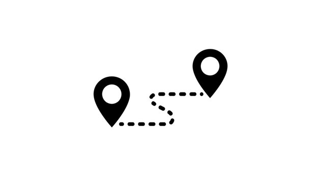 Two map markers connected by a dashed line representing a route