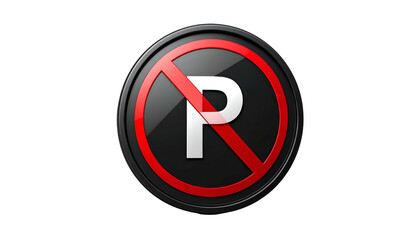 A glossy, black circular sign with a red slash through a white 'P', signaling no parking