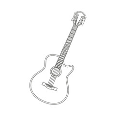 Naklejka premium Acoustic Guitar Outline Illustration, Musical Instrument Line Art, Simple Vector Graphic