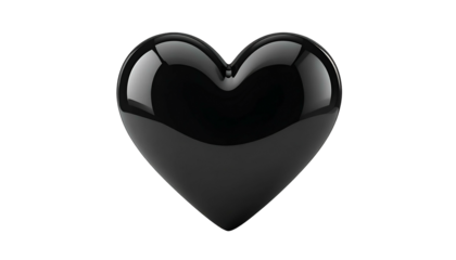 Shiny, black, 3D heart floating on a black background, with reflections
