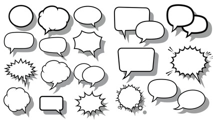 Fototapeta premium Collection of various blank speech bubbles and thought balloons in black and white
