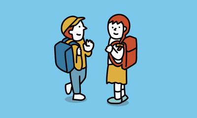 ランドセル　バックパック　リュックサックを背負った子供のイラスト