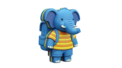 Blue Elephant Character with Backpack and Striped Shirt
