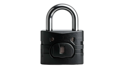 Black padlock with a silver shackle and fingerprint reader in the center