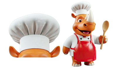 Chef Rhino character with chef hat and spoon