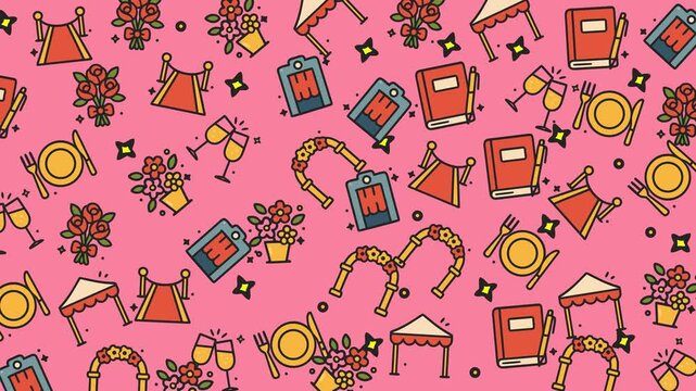 Doodle wedding equipment wedding event party celebration pattern seamless suitable for invitations, stationery, backgrounds, textiles, and event promotion.