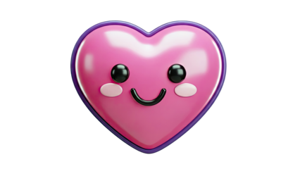 Cute Pink Heart Character with Happy Face