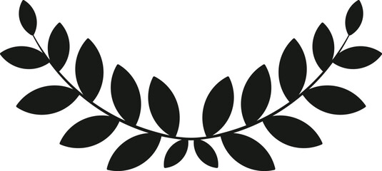 Soft black minimalist leaf branches vignette, botanical decorative element with copy space