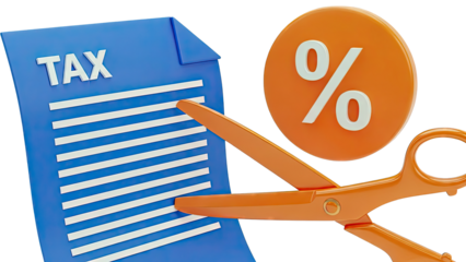 Scissors cutting tax document near percentage sign