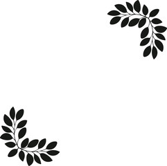 Leaf branch corner decoration in soft black, minimalist botanical frame for square layout
