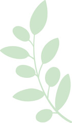 Naive style olive branch vector illustration in soft green, hand drawn floral element