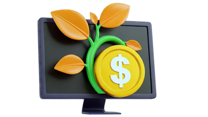 Digital Growth: Computer Screen with Money Tree