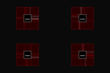 Red Gaming CPU Microchip Icon Set. Overclocked Computer Processor and Hardware Circuit Elements