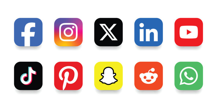 social media app logos set facebook instagram youtube tiktok whatsapp icons collection