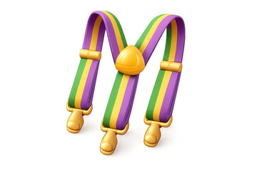 Festive mardi gras suspenders design with vibrant colors and iconic elements for celebration themes