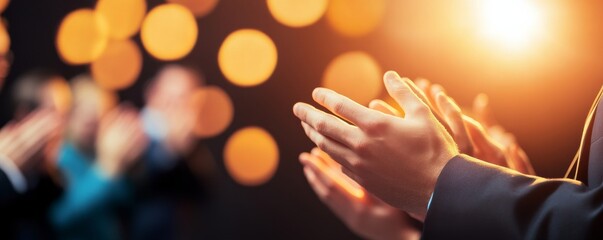 Fototapeta premium Applause in Spotlight Hands Clapping,Bokeh Background, Success ,Celebration