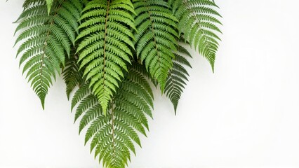 Green fern leaves on white background